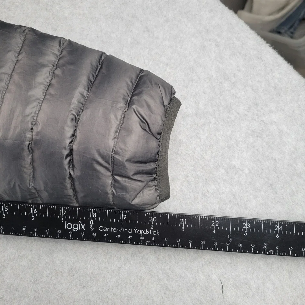Eddie Bauer EB650 Down Puffer‎ Jacket Mens Medium Gray Yellow Full Zip Quilted